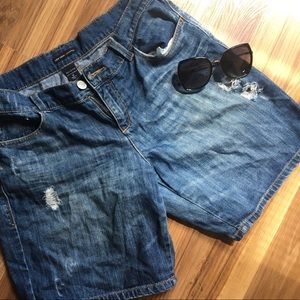 Distressed denim shorts